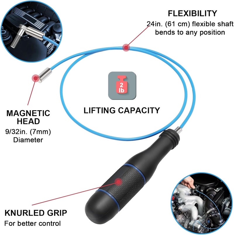 VASTOOLS Thin Flexible Magnetic Pickup Tool Set,28",4mm Flexible Magnet,7mm Flexible Magnet,Long Magnetic Pickup Tool,Mini Magnetic tray,Mini Magnet for the Smallest Gaps - Image 4