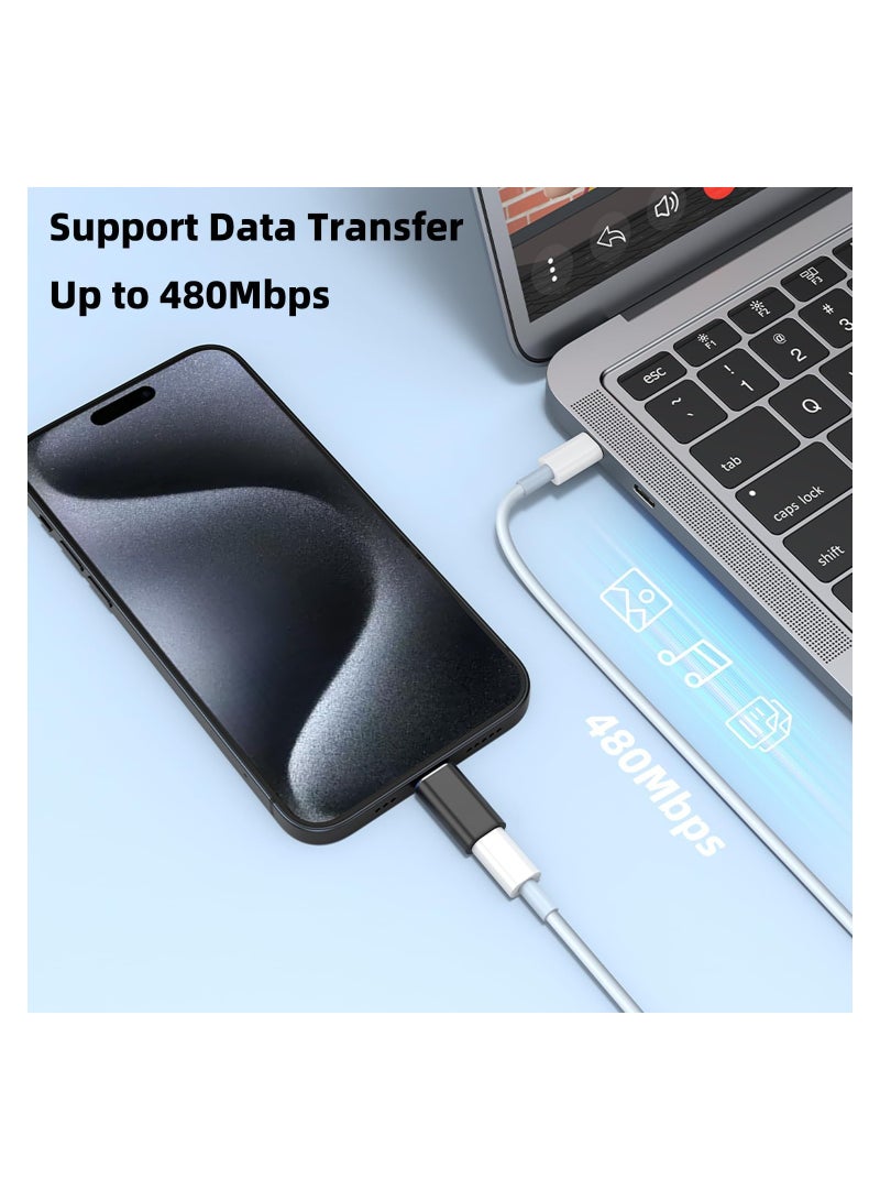 USB-C Male to Lightning Female Adapter (2-Pack) for PD Fast Charging & Data Transfer, Compatible with iPhone 15 Series, iPad Air, and Other USB Type-C Devices.