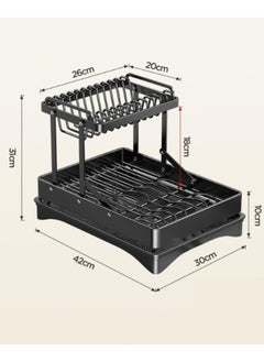 Anmi 2 Tier Foldable Dish Rack, Double Storage Large Capacity, Kitchen Cutlery Drainer Rack with Water Conduit(White)  - Image 5