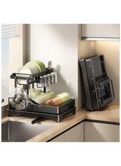 Anmi 2 Tier Foldable Dish Rack, Double Storage Large Capacity, Kitchen Cutlery Drainer Rack with Water Conduit(White)  - Image 3