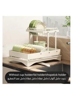 Anmi 2 Tier Foldable Dish Rack, Double Storage Large Capacity, Kitchen Cutlery Drainer Rack with Water Conduit(White)  - Image 2