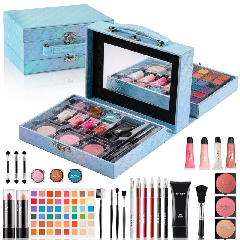 Hot Sugar Makeup Kit for Preteen Girls 10-12, Birthday Christmas Makeup Gift Set for Teens 16-18, All in One Beginner Makeup Kit for Women Full Kit (Blue Diamond) - Image 1