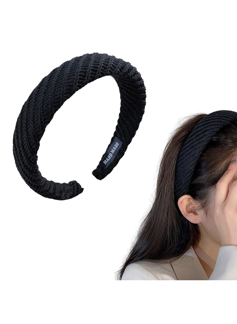 YALLNASL YALLNASL Padded Knitted Wide Headbands for Women Girls Chunky Sponge Hairbands Thick Puffy Head Band Vintage Puffy Knit Headbands for Women Christmas Party Headbands Hair Accessories 