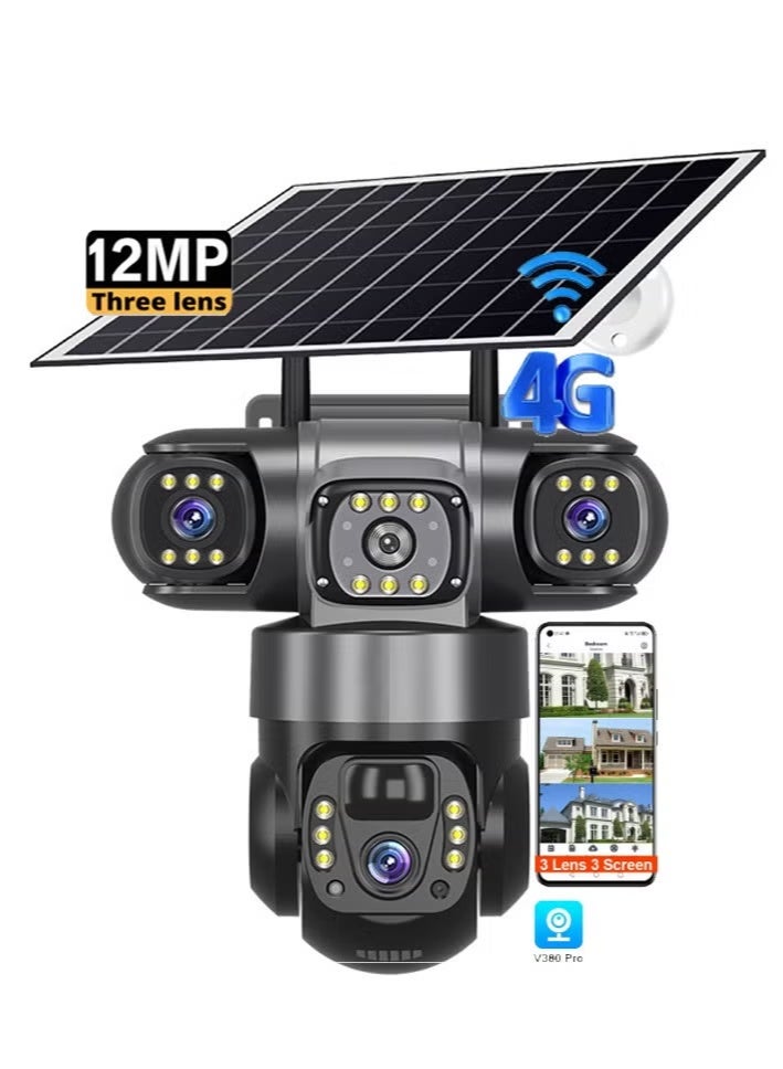 BlueFire V380 PRO 4G/LTE Solar 3-Lens 12MP Outdoor Security Camera 🌞 | 6K Ultra HD Wireless Solar CCTV with 360° PTZ, AI Motion Detection & Auto Tracking, Full-Color Night Vision 🌙, 8000mAh Battery, IP66 Waterproof | No WiFi Needed | Smart Solar-Powered 4G Security Camera for Home, Farm, Warehouse, Construction Site & Office Surveillance | 2-Way Audio, Cloud & SD Storage | Long Battery Life | Solar Powered 24/7 Protection ☀️ | App Control | Remote Monitoring Anytime Anywhere 📱 - Image 1