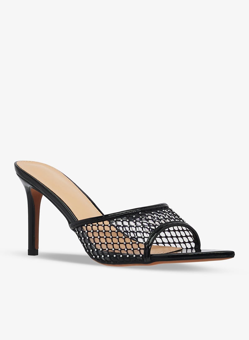 Ginger Mesh Rhinestone Detail Embellished High Heel Sandals - Image 2