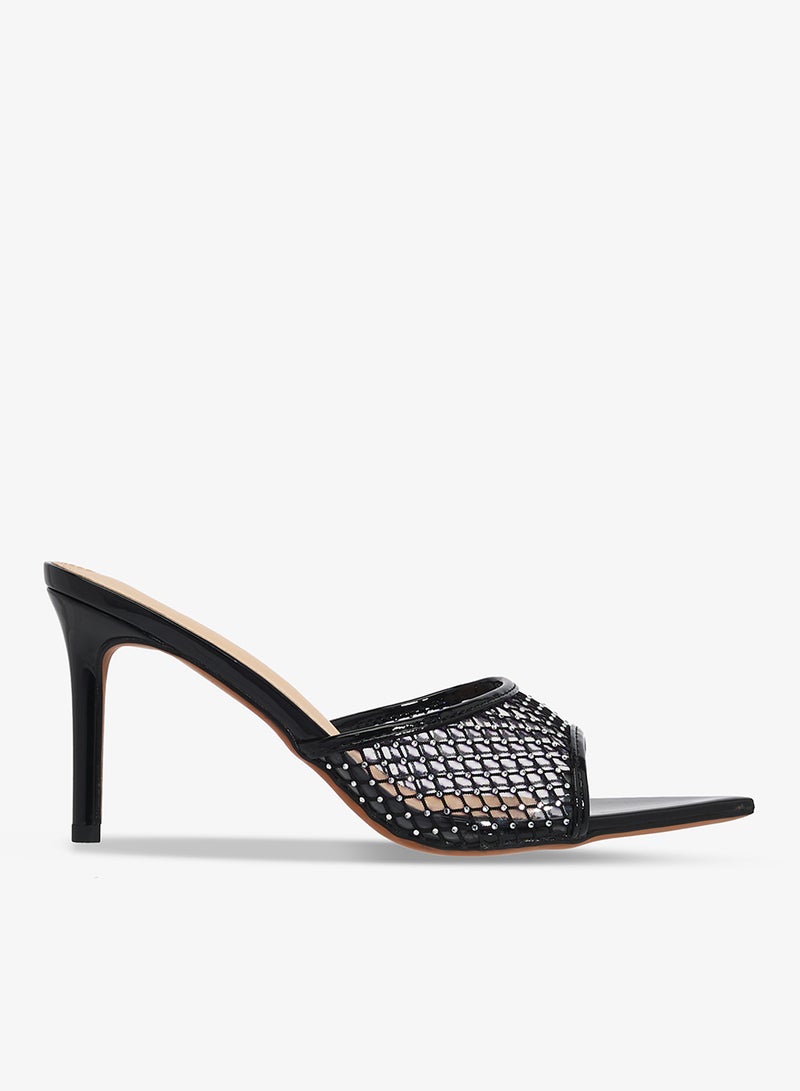 Ginger Mesh Rhinestone Detail Embellished High Heel Sandals - Image 1