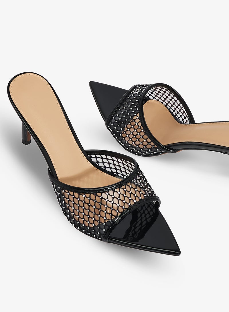 Ginger Mesh Rhinestone Detail Embellished High Heel Sandals - Image 4