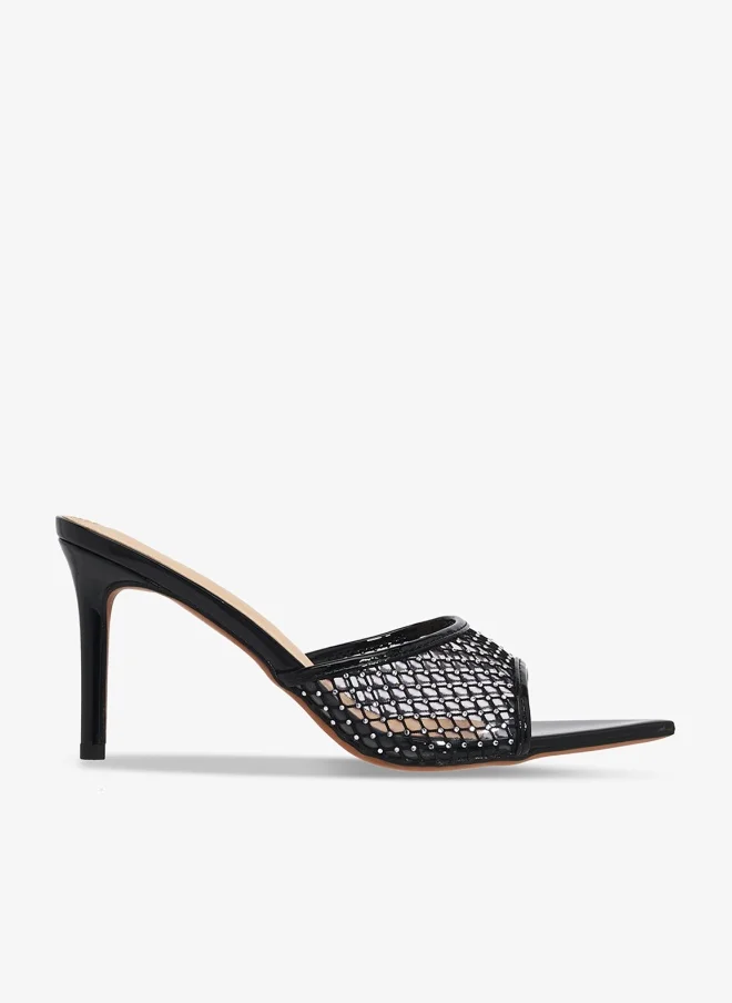 Ginger Mesh Rhinestone Detail Embellished High Heel Sandals