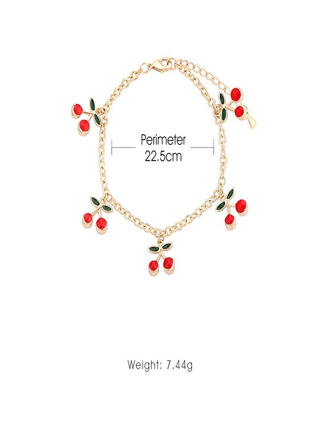 FUTIMELY Cute Red Strawberry Cherry Bracelet Sweet Strawberry Cherry Fruit Charm Bracelet Sisters Bracelet Set for Women (Red Cherry) - Image 5