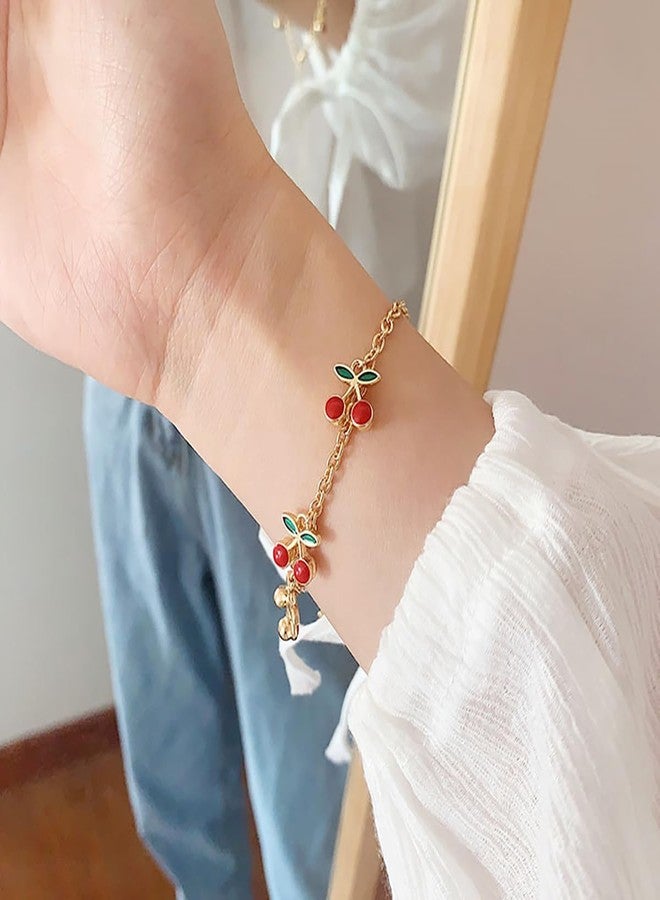 FUTIMELY Cute Red Strawberry Cherry Bracelet Sweet Strawberry Cherry Fruit Charm Bracelet Sisters Bracelet Set for Women (Red Cherry) - Image 4