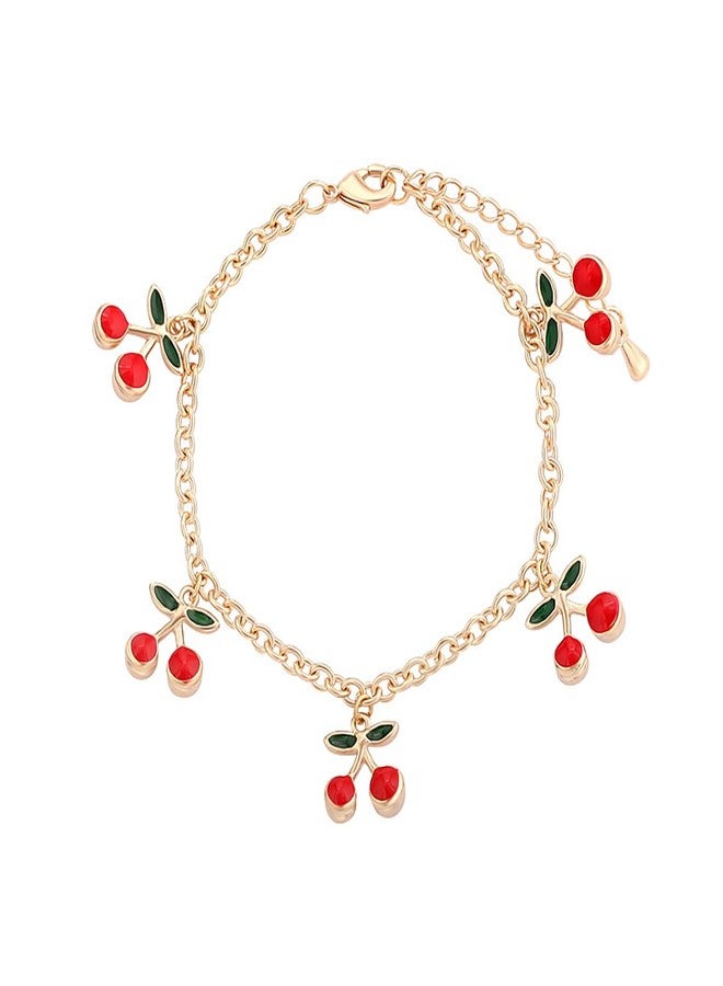 FUTIMELY Cute Red Strawberry Cherry Bracelet Sweet Strawberry Cherry Fruit Charm Bracelet Sisters Bracelet Set for Women (Red Cherry) - Image 1