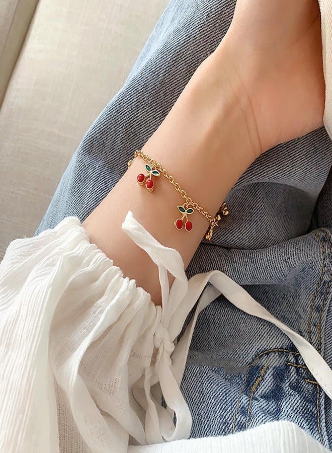 FUTIMELY Cute Red Strawberry Cherry Bracelet Sweet Strawberry Cherry Fruit Charm Bracelet Sisters Bracelet Set for Women (Red Cherry) - Image 3