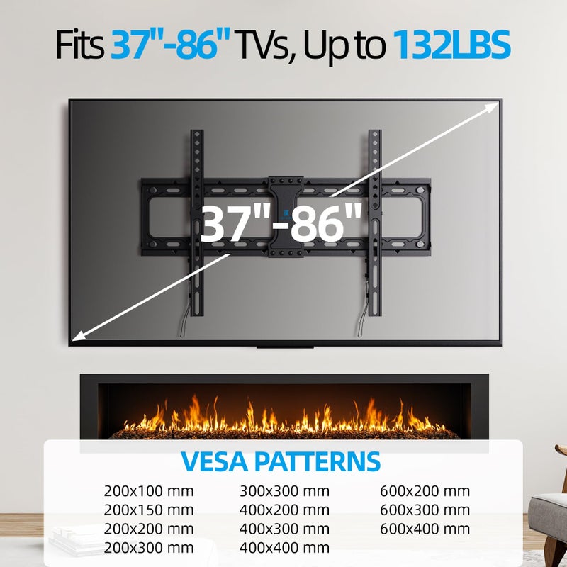 USX STAR UL Listed Fixed TV Wall Mount for 37-86 Inch Screens, Low Profile TV Mount Fits 16", 18", 24" Studs, Wall Mount Bracket with Quick Release Lock, Max VESA 600x400mm, Holds up to 132 lbs by USX STAR - Image 3