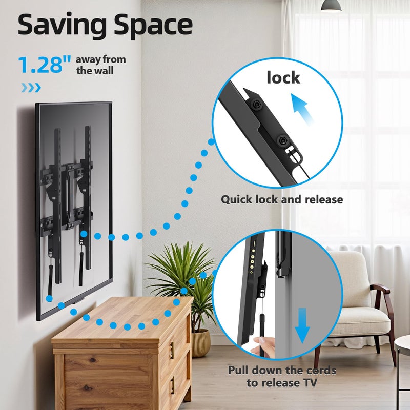 USX STAR UL Listed Fixed TV Wall Mount for 37-86 Inch Screens, Low Profile TV Mount Fits 16", 18", 24" Studs, Wall Mount Bracket with Quick Release Lock, Max VESA 600x400mm, Holds up to 132 lbs by USX STAR - Image 2