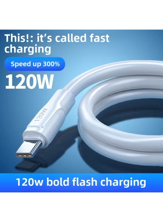 Bold 120W Charging Line Is Applicable To Huawei TypeC Data Line 6A Lengthened Vivo Super Flash Fast Charging Android Line-Color:3 Pack [typec Oblate Interface] - 0.3m [the Power Bank Has A Very Short Cable] - Image 3