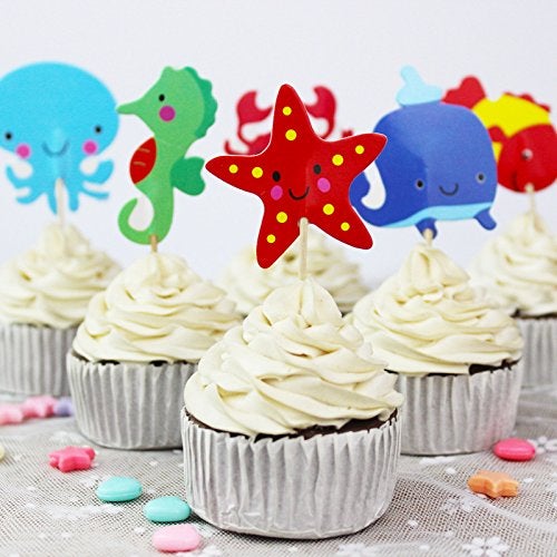 iMagitek 48 Pcs Ocean Sea Animal Cupcake Toppers for Under the Sea Theme Party and Kids Birthday Party - Image 2