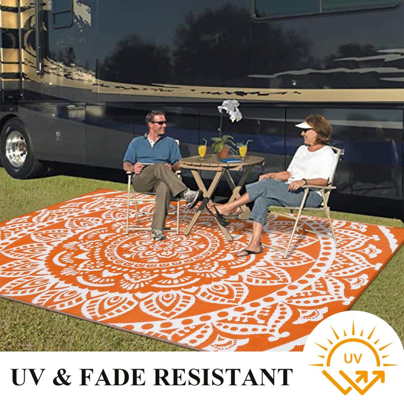 Bsmathom Waterproof Outdoor Rug 6'x9' Reversible Boho Plastic Straw Patio Deck Camping Rugs, Indoor Outdoor Portable RV Mat Clearance Carpet for Outside, Porch, Balcony, Backyard, Beach, Pool,Orange - Image 5