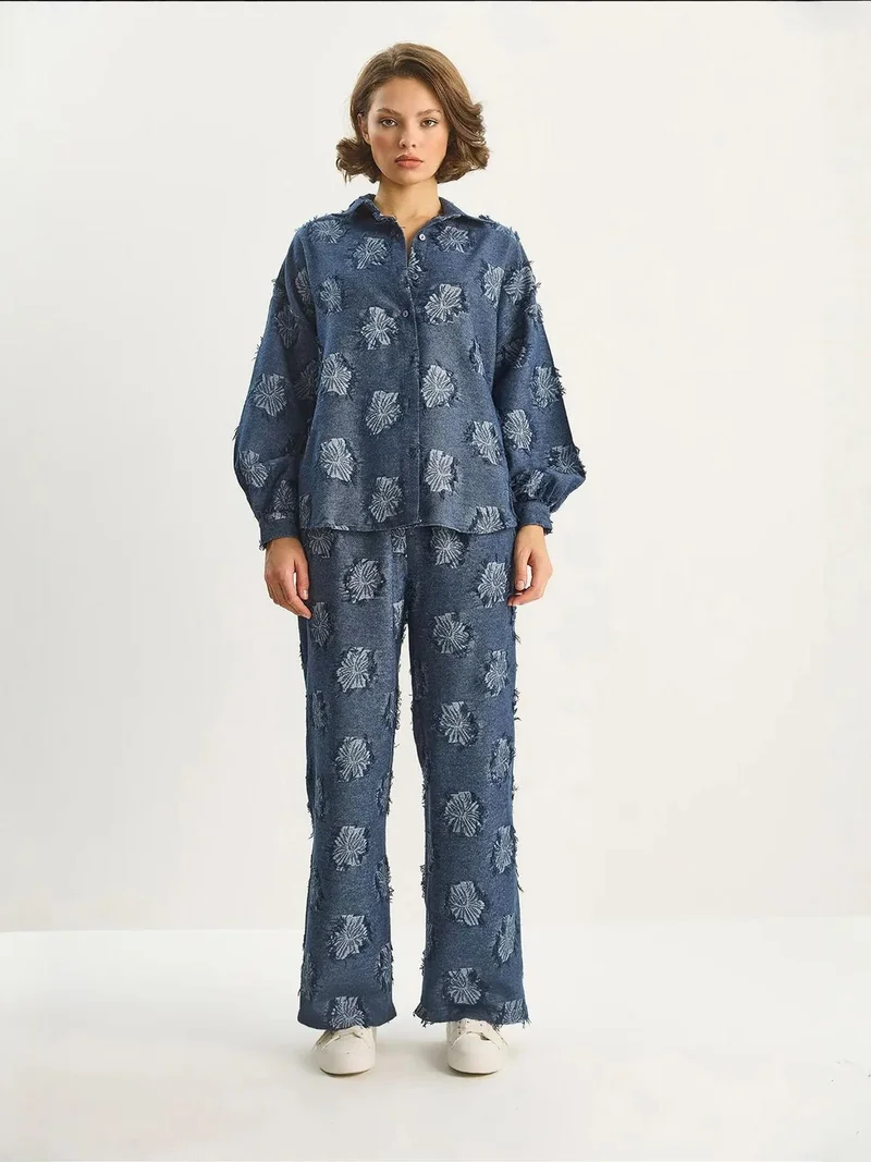 بيانكو لوتشي طقم قميص واسع مطرز وسروال واسع الساق من لوكسي