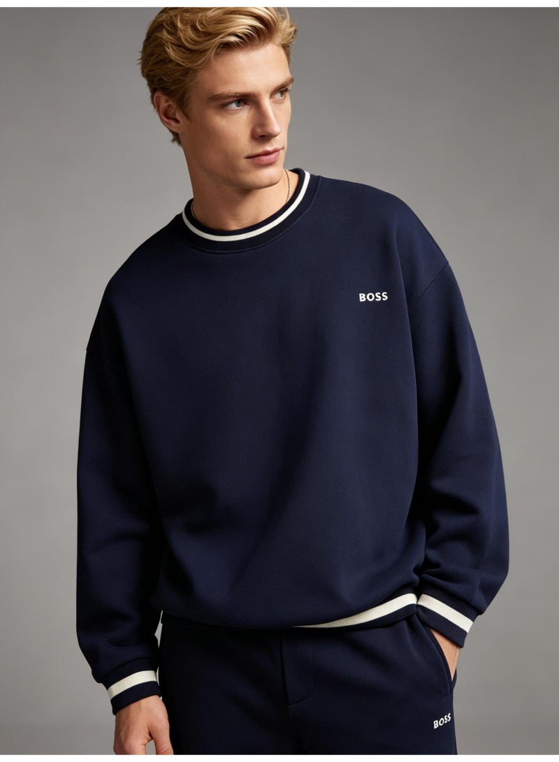 BOSS Men Crew Neck Long Sleeve Casual Sweatshirt Navy Blue - Image 1