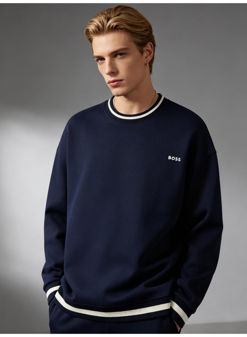 BOSS Men Crew Neck Long Sleeve Casual Sweatshirt Navy Blue - Image 5