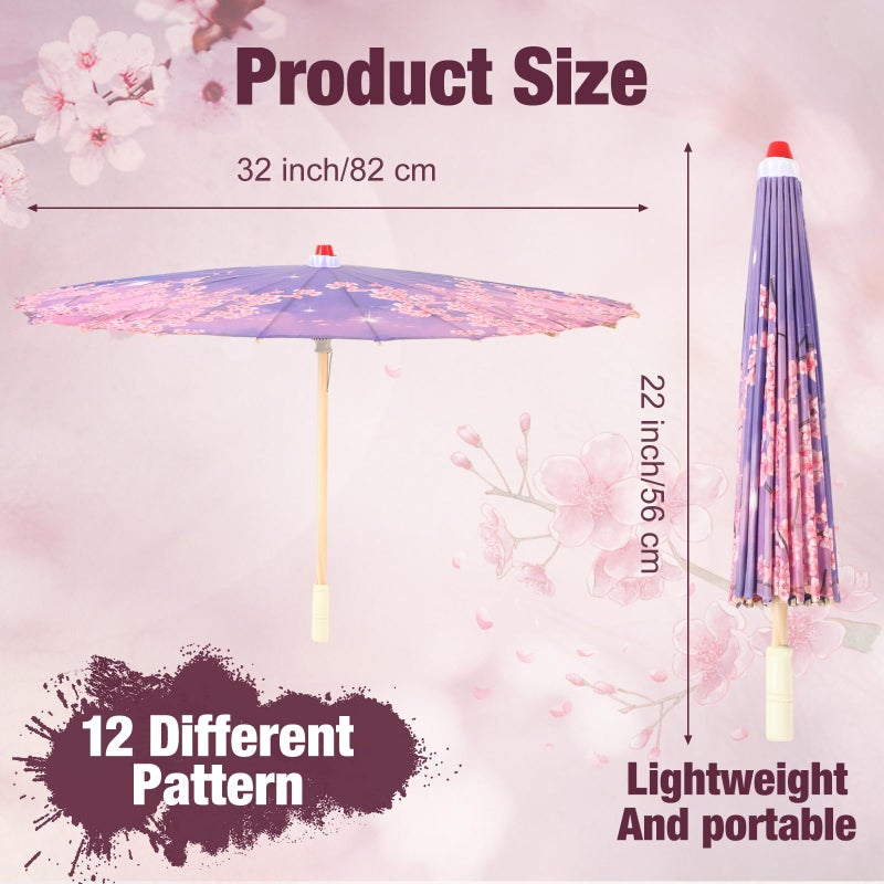 Shinylin 12 Pcs Chinese Oiled Paper Umbrella for Weddings 32 Inch Bamboo Silk Chinese Japanese Parasol Flower Art Dance Umbrella for Bridal Showers Favor Photography Costumes Props(White Blue,Elegant) - Image 3