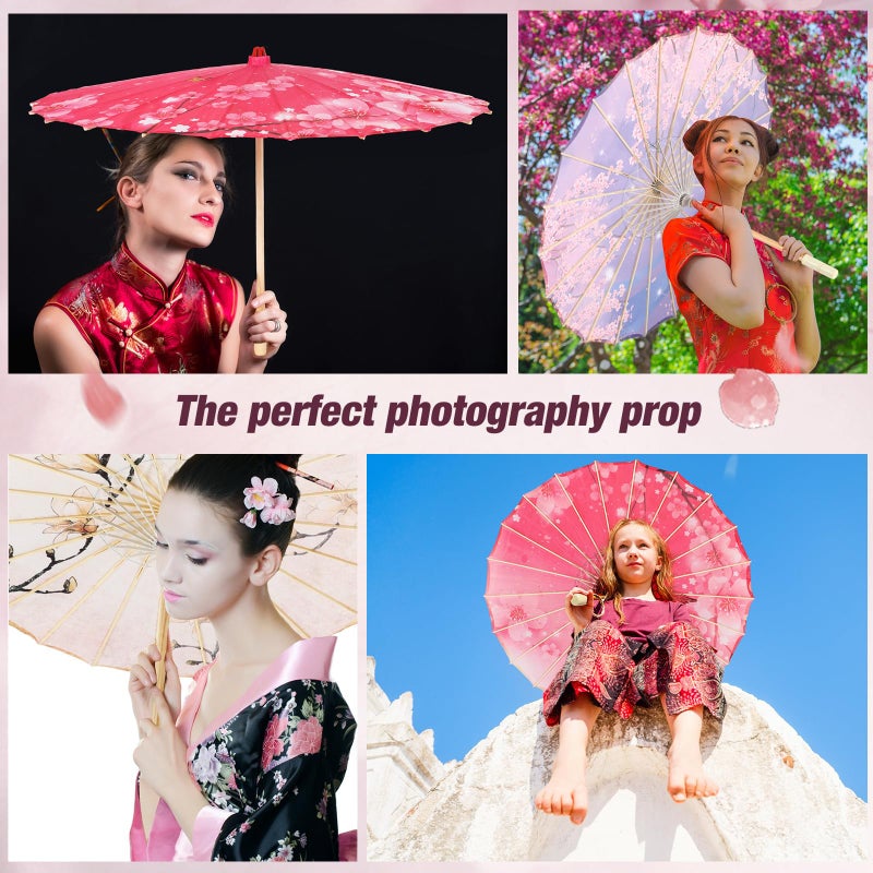 Shinylin 12 Pcs Chinese Oiled Paper Umbrella for Weddings 32 Inch Bamboo Silk Chinese Japanese Parasol Flower Art Dance Umbrella for Bridal Showers Favor Photography Costumes Props(White Blue,Elegant) - Image 5