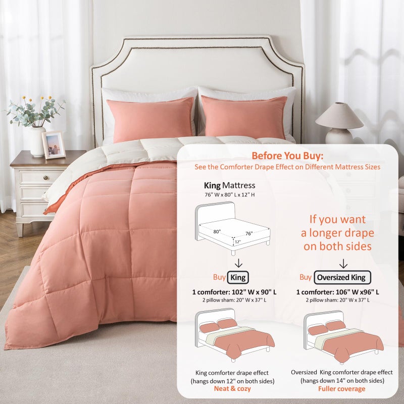 KASENTEX King Comforter Set â€“ Reversible Dual Color â€“ Goose Down Alternative â€“ Ultra-Soft, Lightweight, Machine Washable, Maintain Fluffiness, All Season Warmth (Rose/Beige) - Image 3