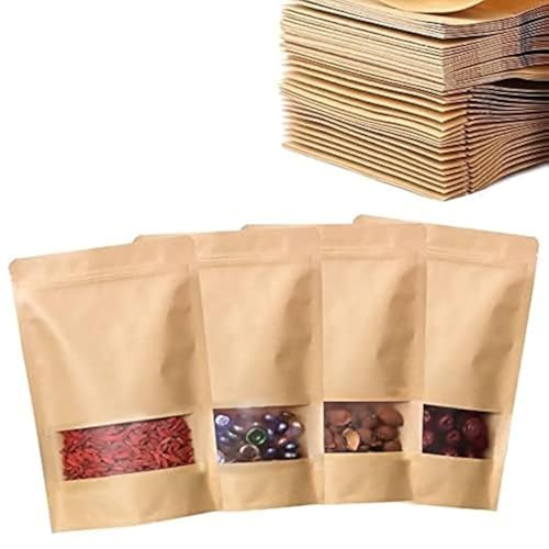 DEERA Brown Kraft Paper Ziplock Stand Up Pouch 140x200mm Pack of 50 - Image 1