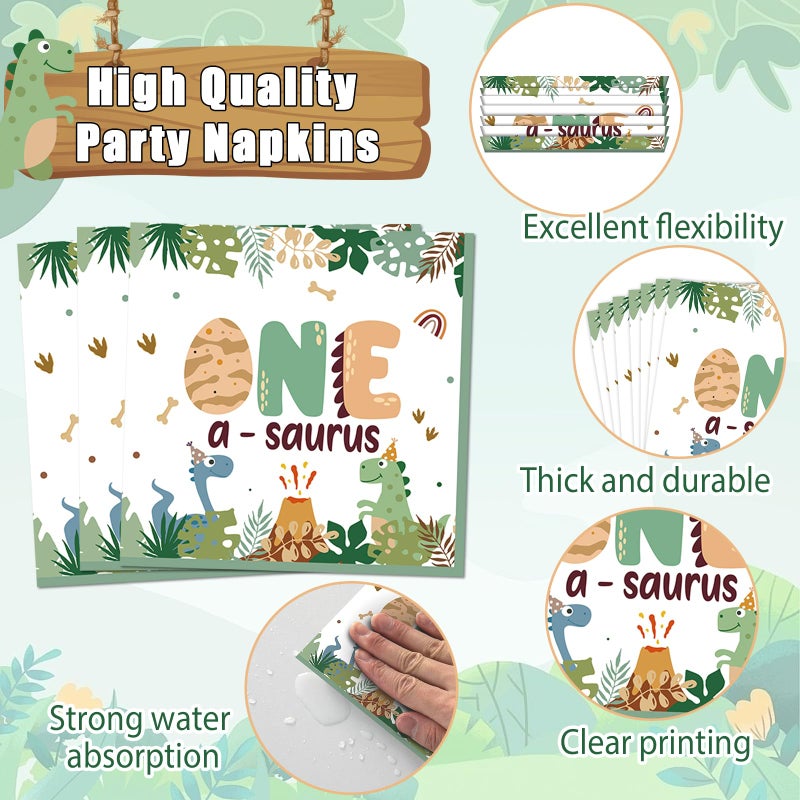 CHUNNIN 96Pcs One A Saurus Dinosaur 1st Birthday Plates and Napkins Boho Dino First Party Decorations Dinosaur First Dessert Plates Cartoon Jungle Dino 1st Tableware for 24 Guests Kids Birthday Party Supplies - Image 4