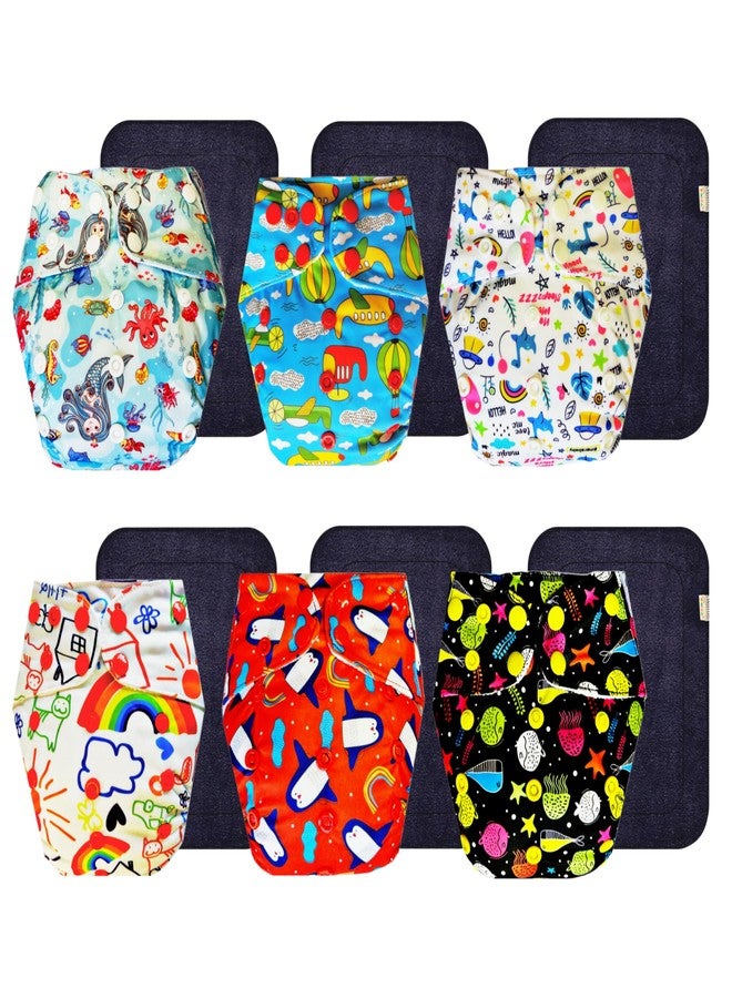 Dumbledo Premium Cloth Diaper with Black Insert (Pack of 6) | Hypoallergenic | Leakproof | Quick Dry | Perfect for Indian Summers | 3 Months - 3 Years | Unisex Baby - Image 1
