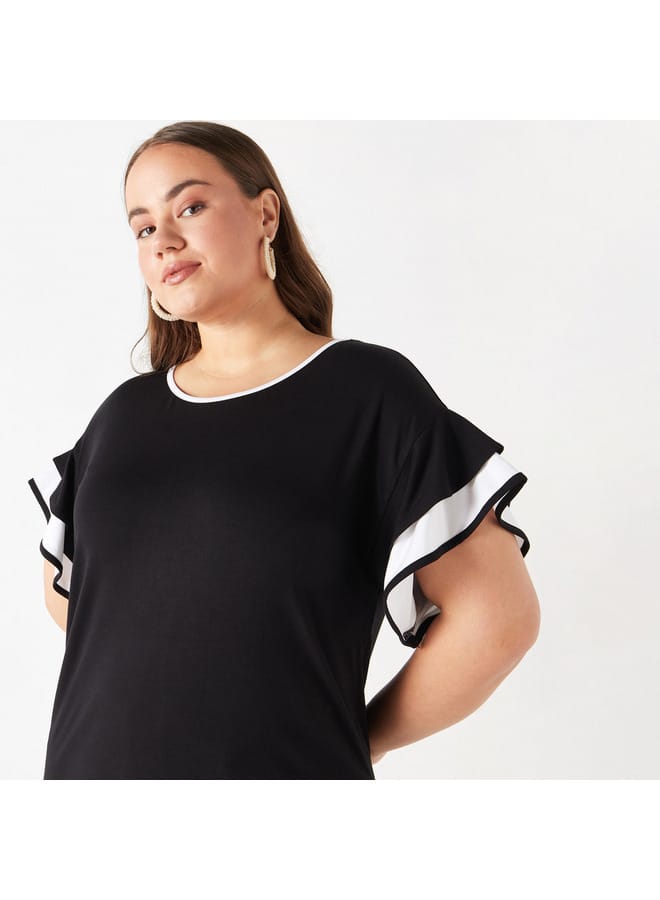 Ulla Popken Plus Size Ulla Popken Colourblock Top with Ruffle Detail  - Image 4
