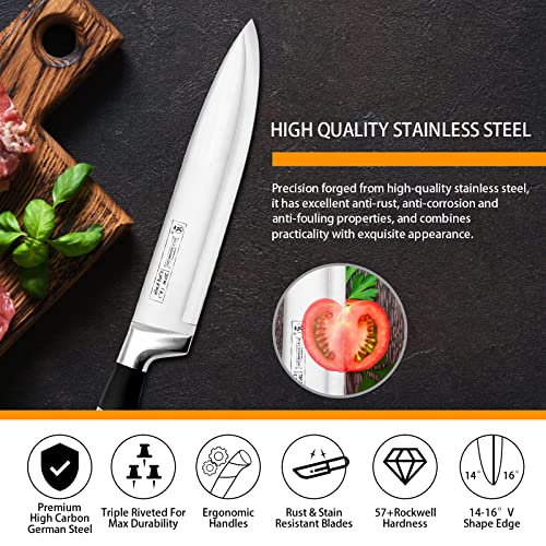 RETROSOHOO Kitchen Knife Set, Retrosohoo 9-Pieces Black Sharp Non-Stick Coated Chef Knives Block Set,Stainless Steel Knife Set for Kitchen with Sharpener for Cutting Slicing Dicing Chopping (Black) - Image 4