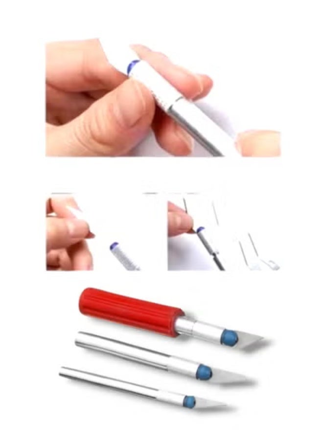 13 Pieces Metal Scalpel Kit Interchangeable Assorted Fine Scalpels for Crafts Carving and Model Making The Scalpel Handle is Non Slip and Pen Shaped in Different Shapes Useful for Hand Cutting Papers and for Carving on Cardboard Cork Rubber Stamps Fruits Engravings and Artwork The Kit is Packed in a Tightly Sealed Box to Prevent Damage or Loss The Color of the Box is Blue - Image 5
