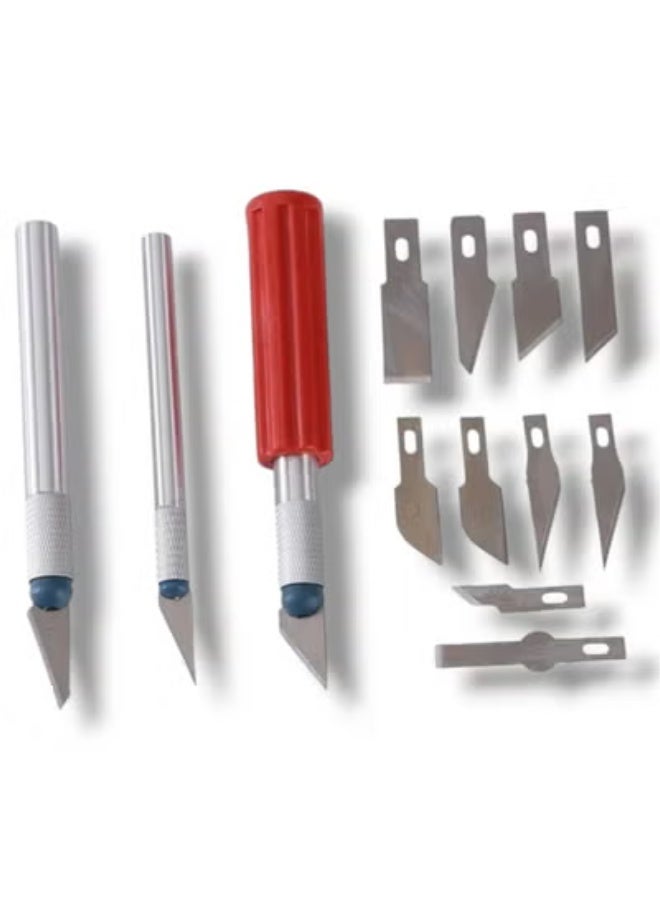 13 Pieces Metal Scalpel Kit Interchangeable Assorted Fine Scalpels for Crafts Carving and Model Making The Scalpel Handle is Non Slip and Pen Shaped in Different Shapes Useful for Hand Cutting Papers and for Carving on Cardboard Cork Rubber Stamps Fruits Engravings and Artwork The Kit is Packed in a Tightly Sealed Box to Prevent Damage or Loss The Color of the Box is Blue - Image 4