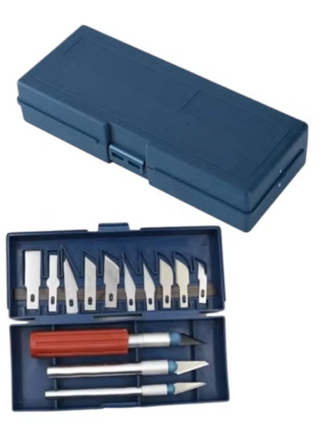 13 Pieces Metal Scalpel Kit Interchangeable Assorted Fine Scalpels for Crafts Carving and Model Making The Scalpel Handle is Non Slip and Pen Shaped in Different Shapes Useful for Hand Cutting Papers and for Carving on Cardboard Cork Rubber Stamps Fruits Engravings and Artwork The Kit is Packed in a Tightly Sealed Box to Prevent Damage or Loss The Color of the Box is Blue - Image 3