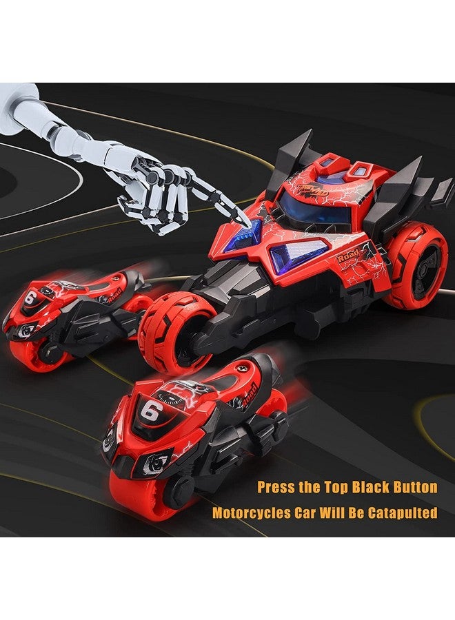 PLUSPOINT دراجة سباق معدنية بلس بوينت 3 في 1 مع قاذف ضوء موسيقى ألعاب سيارات سباق للأطفال هدايا عيد ميلاد للأولاد الصغار (قاذف - أحمر) - Image 2