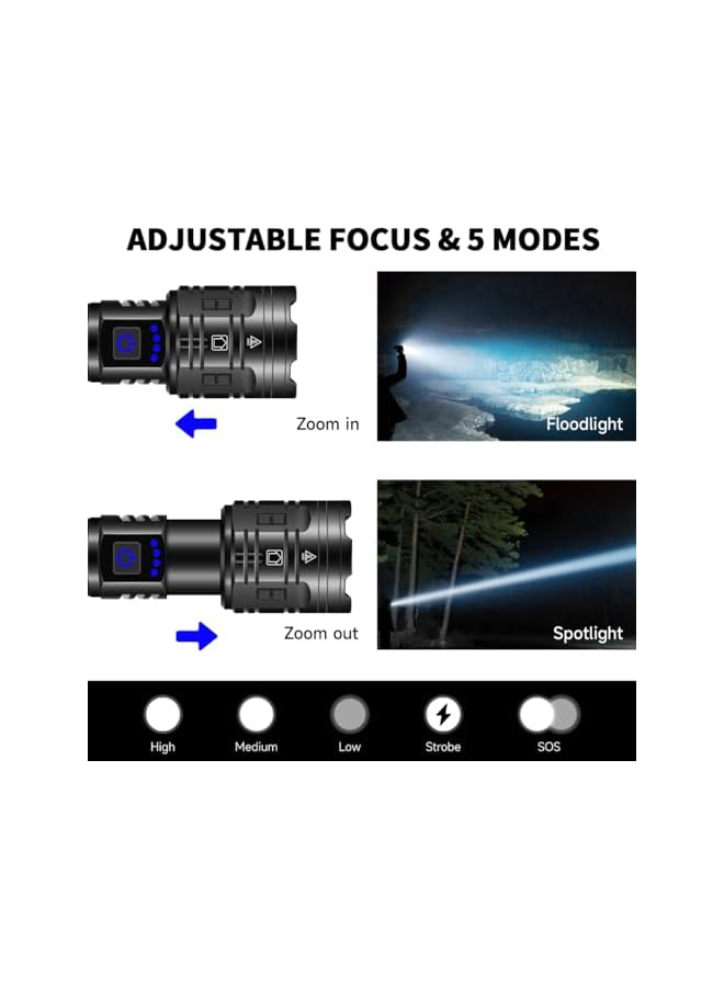 PROMASS Rechargeable Flashlights High Lumens, 990000LM Powerful Tactical Flashlights, 5 Modes LED Flashlight Adjustable, Brightest Flashlight Waterproof, Handheld Flash Light for Emergencies, Camping, Hiking  - Image 4