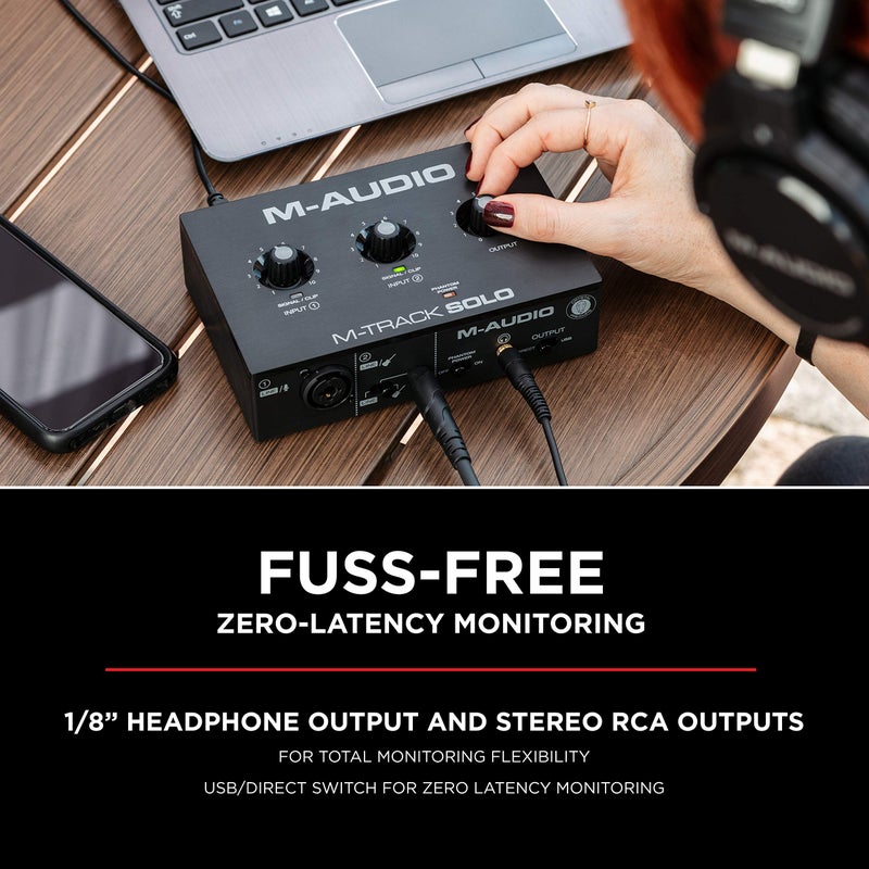 M-AUDIO M-Track Solo USB Audio Interface for Recording, Streaming and Podcasting with XLR, Line and DI Inputs, Plus a Software Suite Included - Image 4