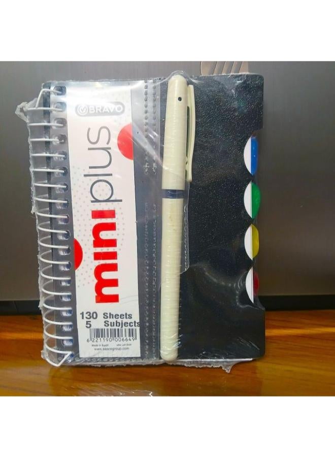 Bravo Mini Note Plus - 130 Sheets - 5 Subjects -Black, With Free Blue Bravo Pen
