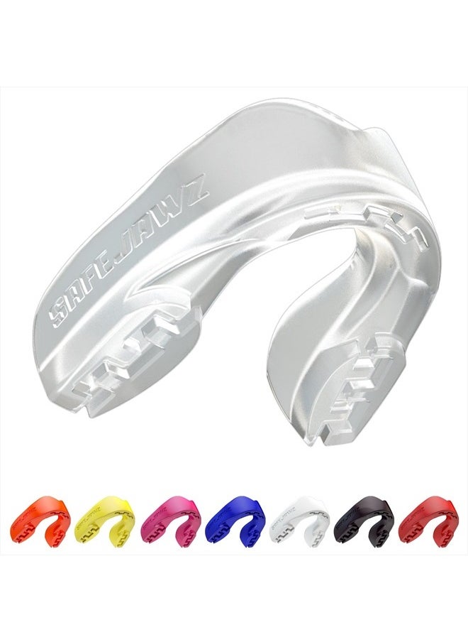 SAFEJAWZ Mouthguard Slim Fit, Adults and Junior Mouth Guard with Case for Boxing, Basketball, Lacrosse, Football, MMA, Martial Arts, Hockey and All Contact Sports (Transparent, Adult)  - Image 1