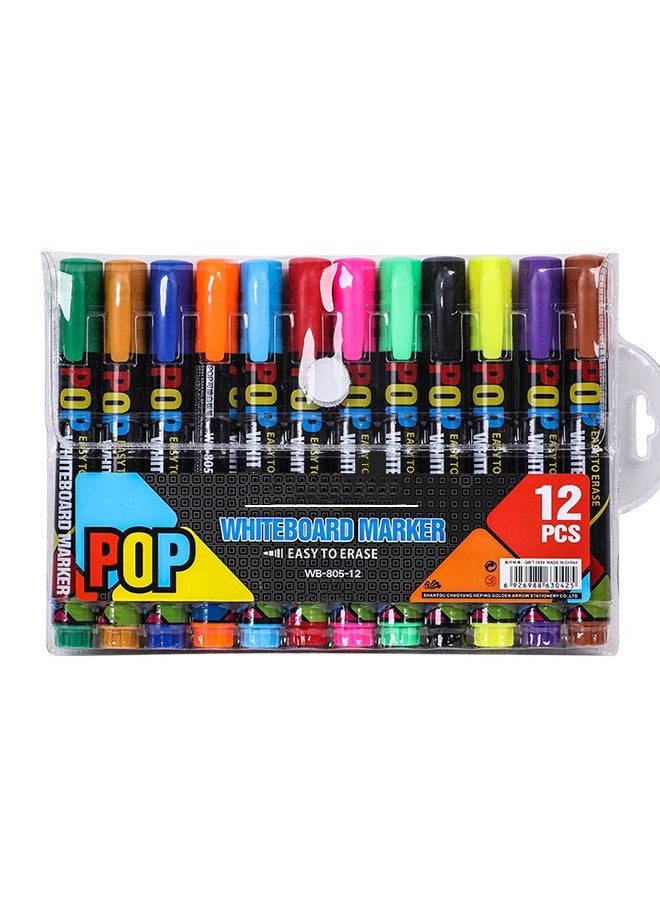 Whiteboard Markers for Kids – 12-Pack Colorful Dry Erase Pens, Low-Odor, Refillable, Smooth Writing for Drawing, Learning, School & Home Use - Image 1