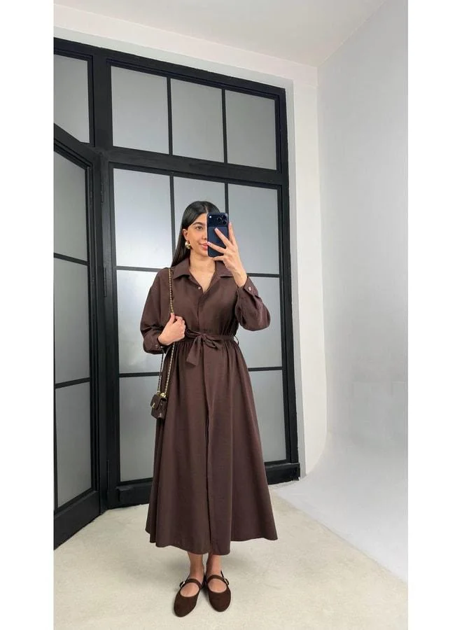 Gaus Coffee-colored elastic waistband Tencel dress GAUS-01286.