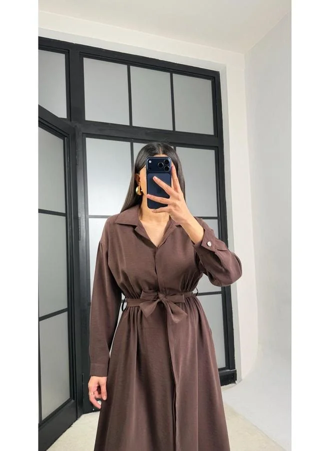 Gaus Coffee-colored elastic waistband Tencel dress GAUS-01286.