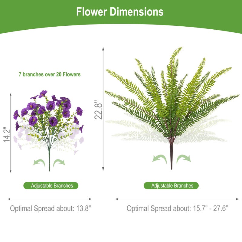 Hrobek Artificial Flowers for Outdoors Faux Plants Outside Indoor,UV Resistant Silk Fake Morning Glory Tall Ferns for Home Patio Garden Yard Front Porch Decor (13 Bunches,7 Multi Colors) - Image 3