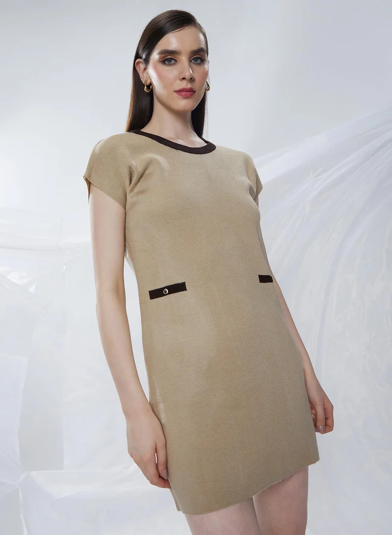 Campus Sutra Women's Sand Beige Shift Sweater Dress