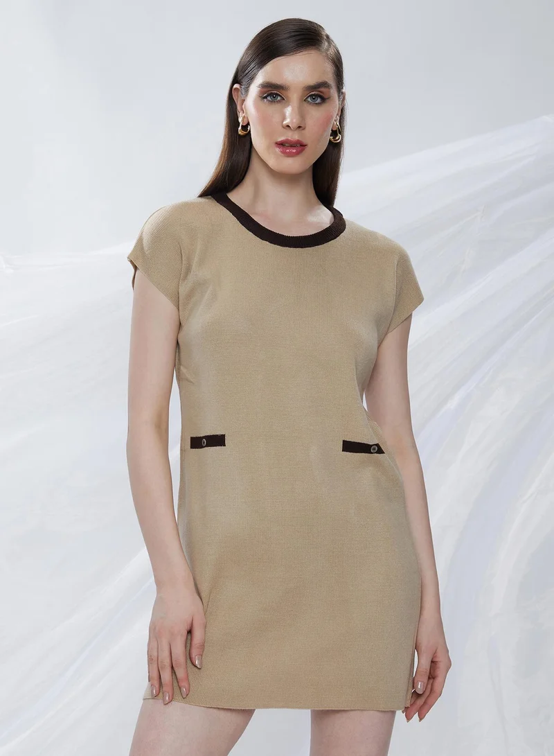 Campus Sutra Women's Sand Beige Shift Sweater Dress