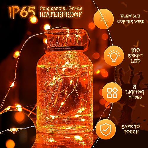 woohaha oohaha Solar Halloween Lights Outdoor2 Pack Each 33Ft 100LED Orange Halloween LightsCopper Wire Solar Powered Fairy String Lights 8 Modes for GardenTreeThanksgivingChristmasPartiesHome Decor - Image 3
