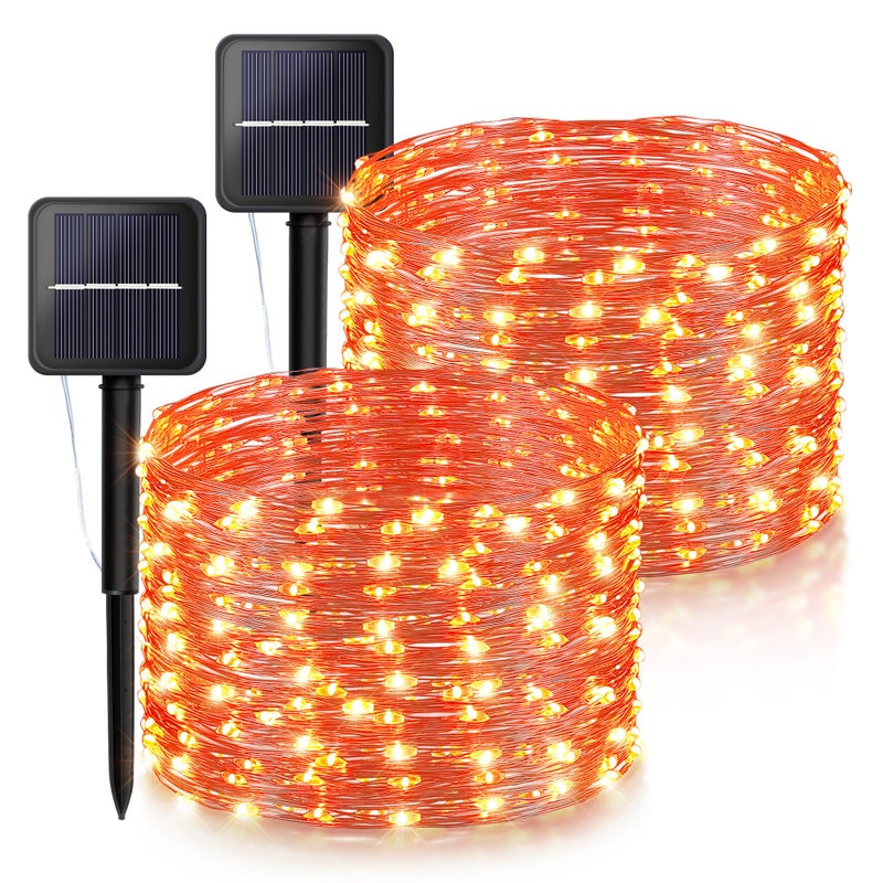 woohaha oohaha Solar Halloween Lights Outdoor2 Pack Each 33Ft 100LED Orange Halloween LightsCopper Wire Solar Powered Fairy String Lights 8 Modes for GardenTreeThanksgivingChristmasPartiesHome Decor - Image 2