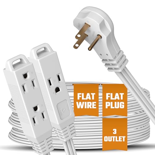 BindMaster White Extension Cord 10+ Ft 3-Prong 3-Outlet Extension Wire- Space-Saving Flat Angled for Indoor Use by Bindmaster- UL-Listed - Image 1