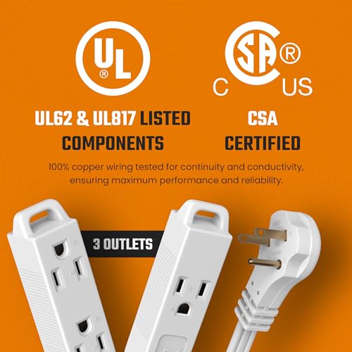 BindMaster White Extension Cord 10+ Ft 3-Prong 3-Outlet Extension Wire- Space-Saving Flat Angled for Indoor Use by Bindmaster- UL-Listed - Image 5